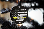 Dispatcher Thin Gold Line American Flag Heart Personalized Metal Ornament