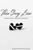 Heart Shape Correctional Officer Earrings Black with Thin Silver Line