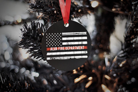 Personalized Thin Red Line American Flag Metal Christmas Ornament
