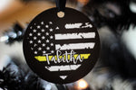 Dispatcher Thin Gold Line American Flag Heart Personalized Metal Ornament