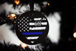 Personalized Thin Blue Line Heart American Flag Metal Christmas Ornament Law Enforcement