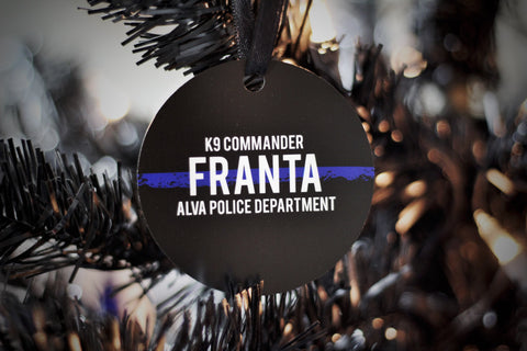 Personalized Thin Blue Line Metal Christmas Ornament for Law Enforcement