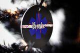 Personalized EMS Star of Life Thin White Line Metal Ornament