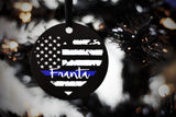 Personalized Thin Blue Line Heart American Flag Metal Christmas Ornament