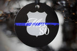Personalized Thin Blue Line Mrs. Police Wife Metal Christmas Ornament with Badge Shapes