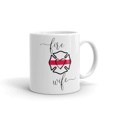 Fire Wife Coffee Mug Cup Thin Red Line Maltese Cross with Heart