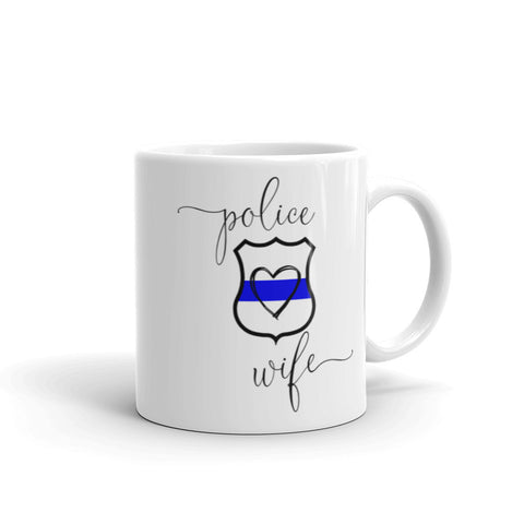 Police Wife Coffee Mug Thin Blue Line with Badge Shape